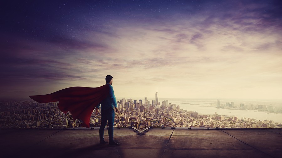 Super hero overlooking the entire city